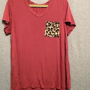 Entro Red Tee with Leopard Accent Pocket